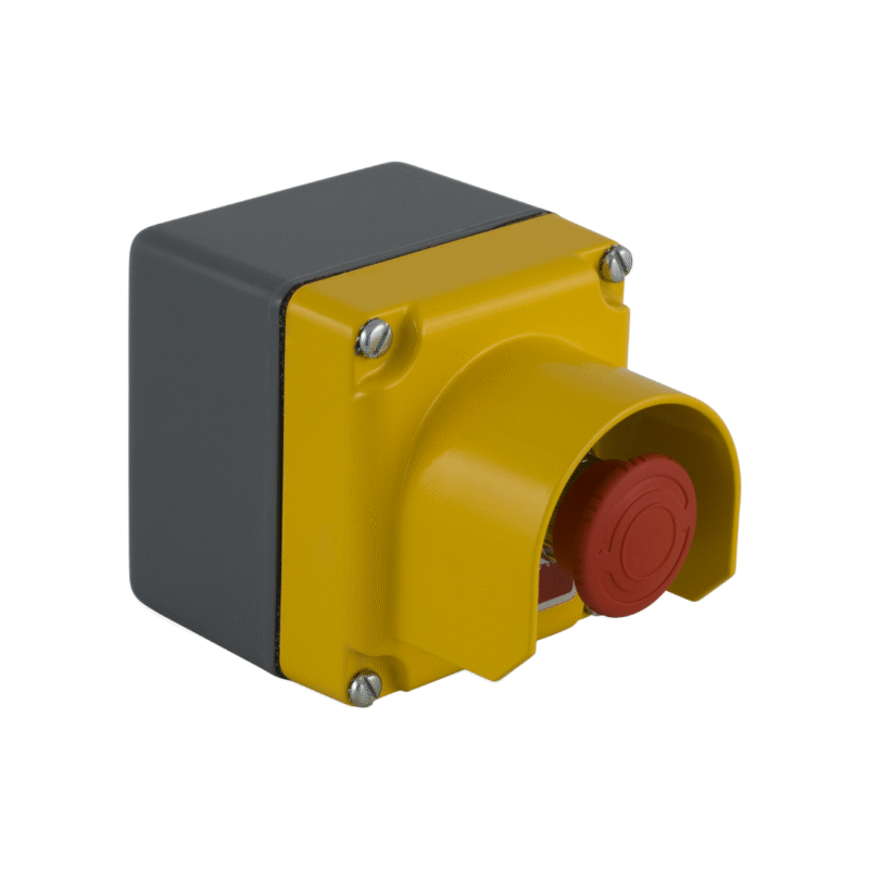 Schneider electric, pulsador tipo hongo 30mm con enclavamiento y guarda metálica.