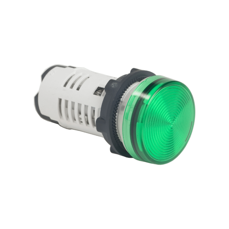 Piloto luminoso monolítico, plástico, verde, 22, LED integrado, 110-120 V CA